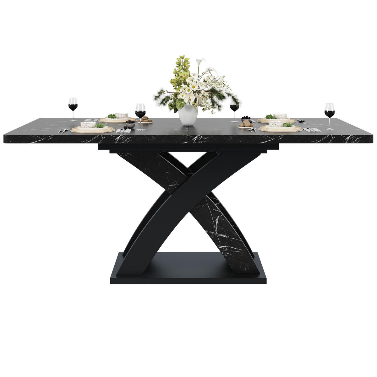 ESSTISCH 120/80/75 cm schwarz aus MDF und Metall ausziehbar - Schwarz, Holzwerkstoff (120/80/75cm) - OKWISH