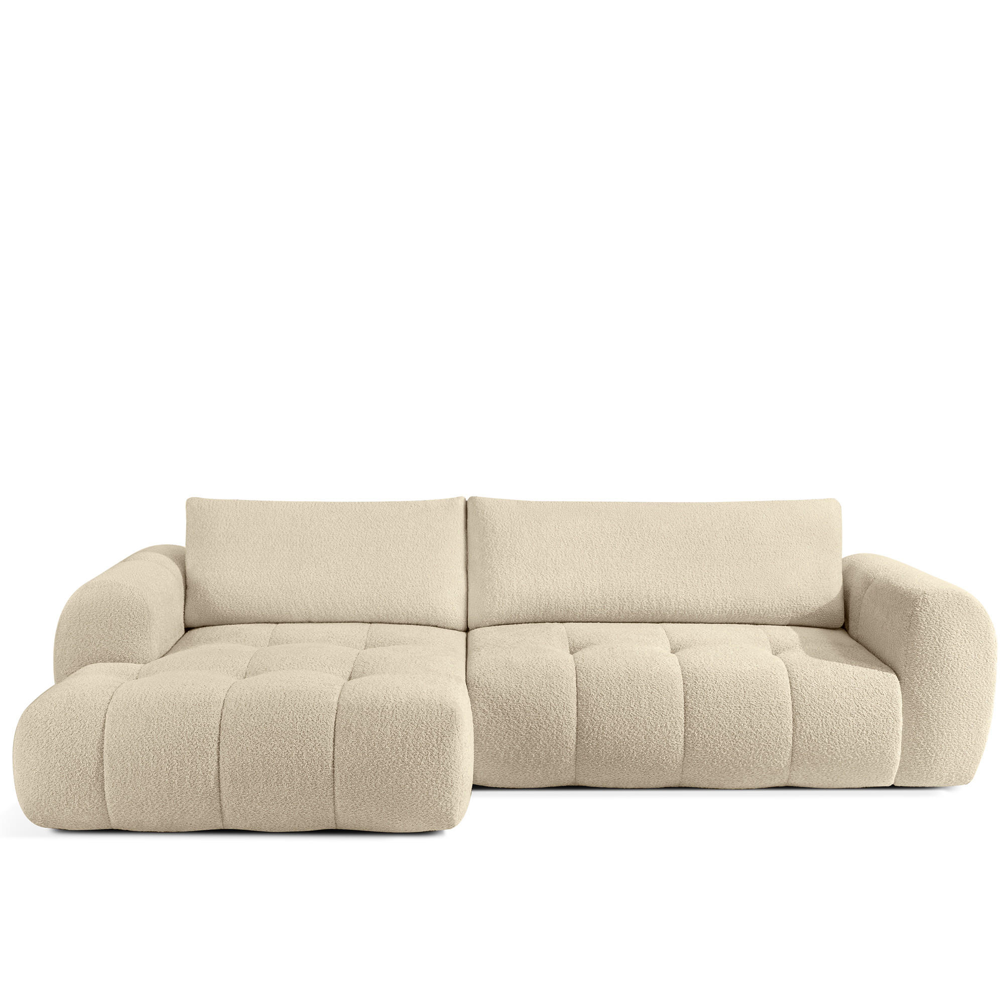 ECKSOFA LINKS LIRA, Hellbeige, Bouclé - Beige, Holz/Holzwerkstoff (295/112cm) - KONSIMO®
