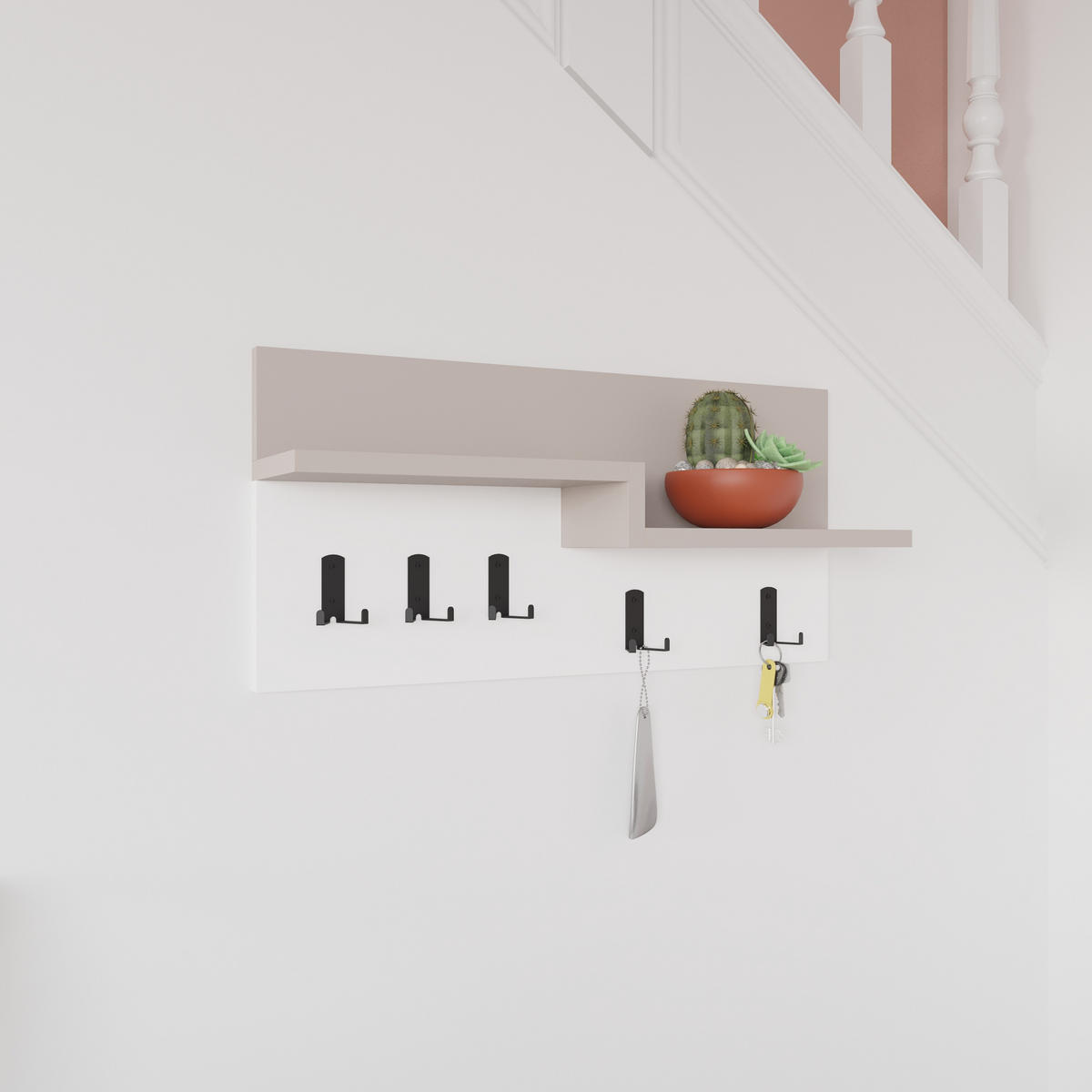 WANDGARDEROBE Harmon Mocha Weiß 65/31/15 cm - Multicolor, Holzwerkstoff (65/31/15cm) - Decortie
