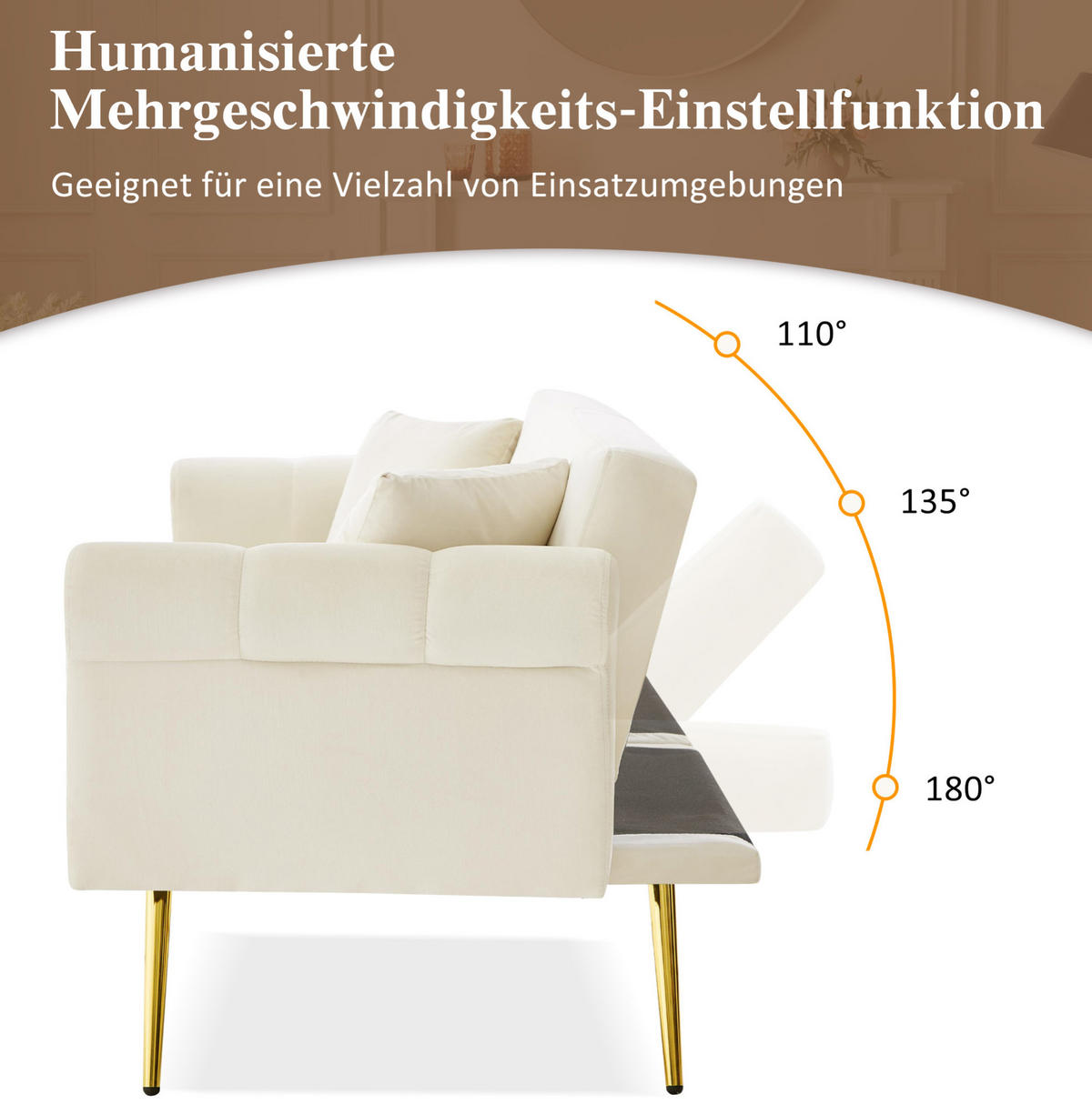 SCHLAFSOFA 2-Sitzer Samt mit 3-fach verstellbarer Rückenlehne Beige 173/75/70 cm - Beige, Textil (70/173/75cm) - Redom
