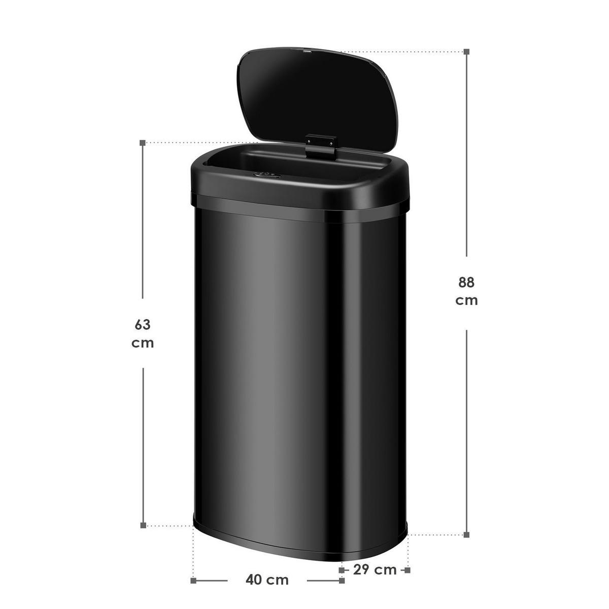 MÜLLEIMER viereckig 60L schwarz mit Sensor - Schwarz, Metall (40/63/29cm) - Juskys