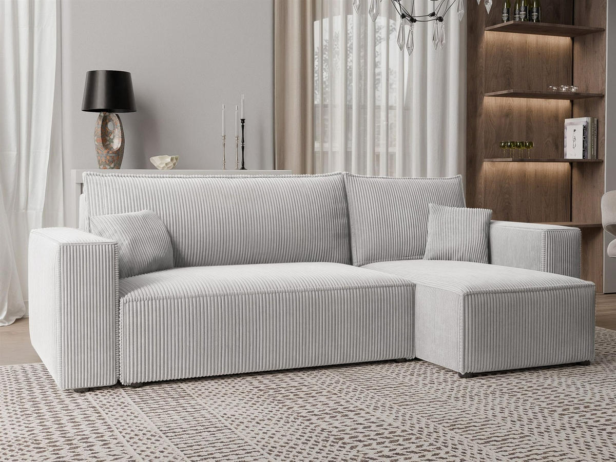 ECKSOFA Adara Mit Schlaffunktion - Hellgrau, Holzwerkstoff/Textil (145/244cm) - Fun Möbel