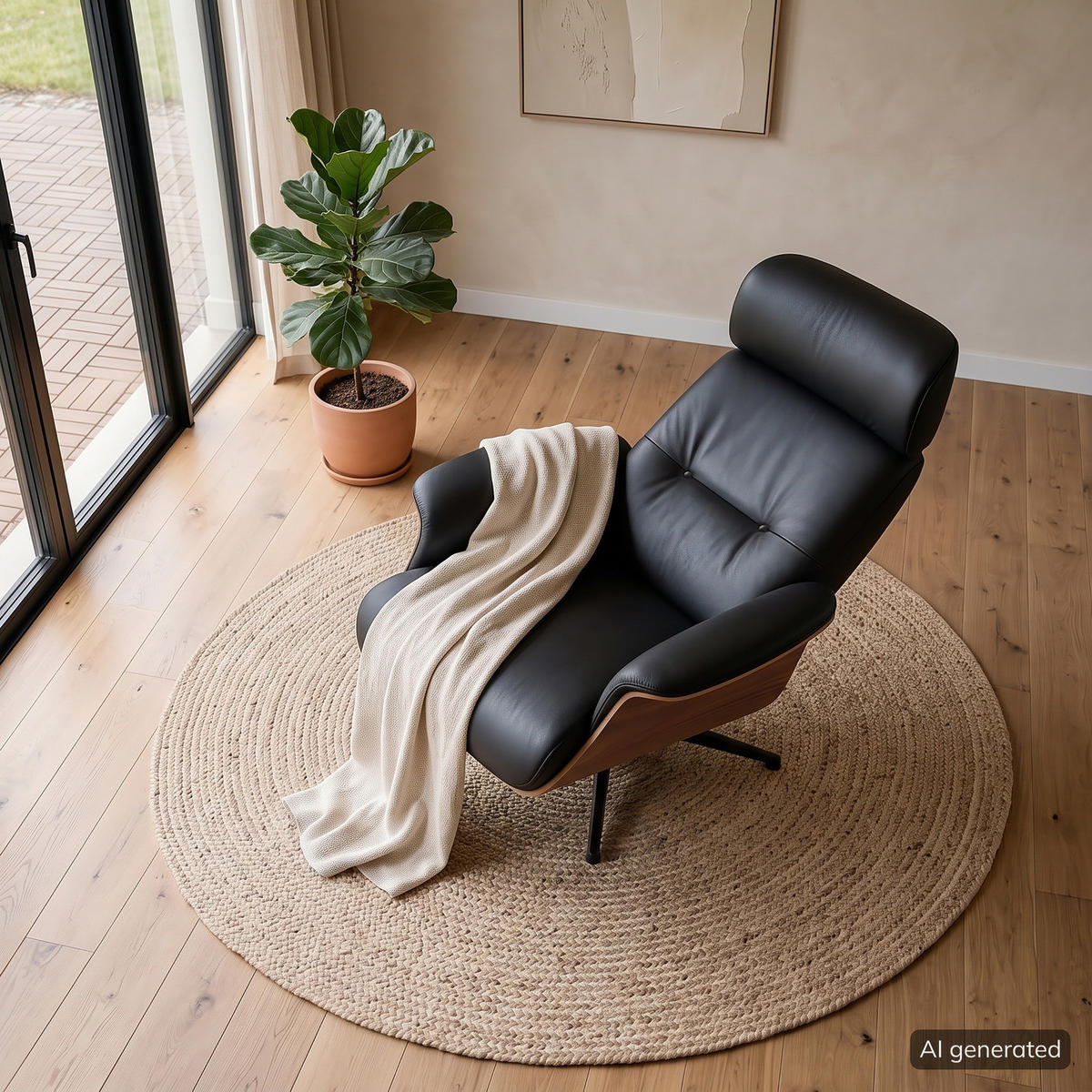 SESSEL - manuell verstellbar - Schwarz, Leder/Holz (83/110/88cm) - home24