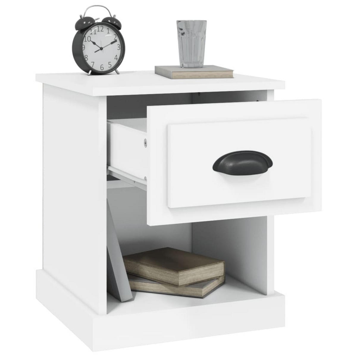 NACHTTISCH 2-teilig mit 1 Schublade, 1 Fach 39/39/47,5 cm aus Holzwerkstoff in Weiß - Schwarz/Weiß, Holz (39/47.5/39cm) - vidaXL