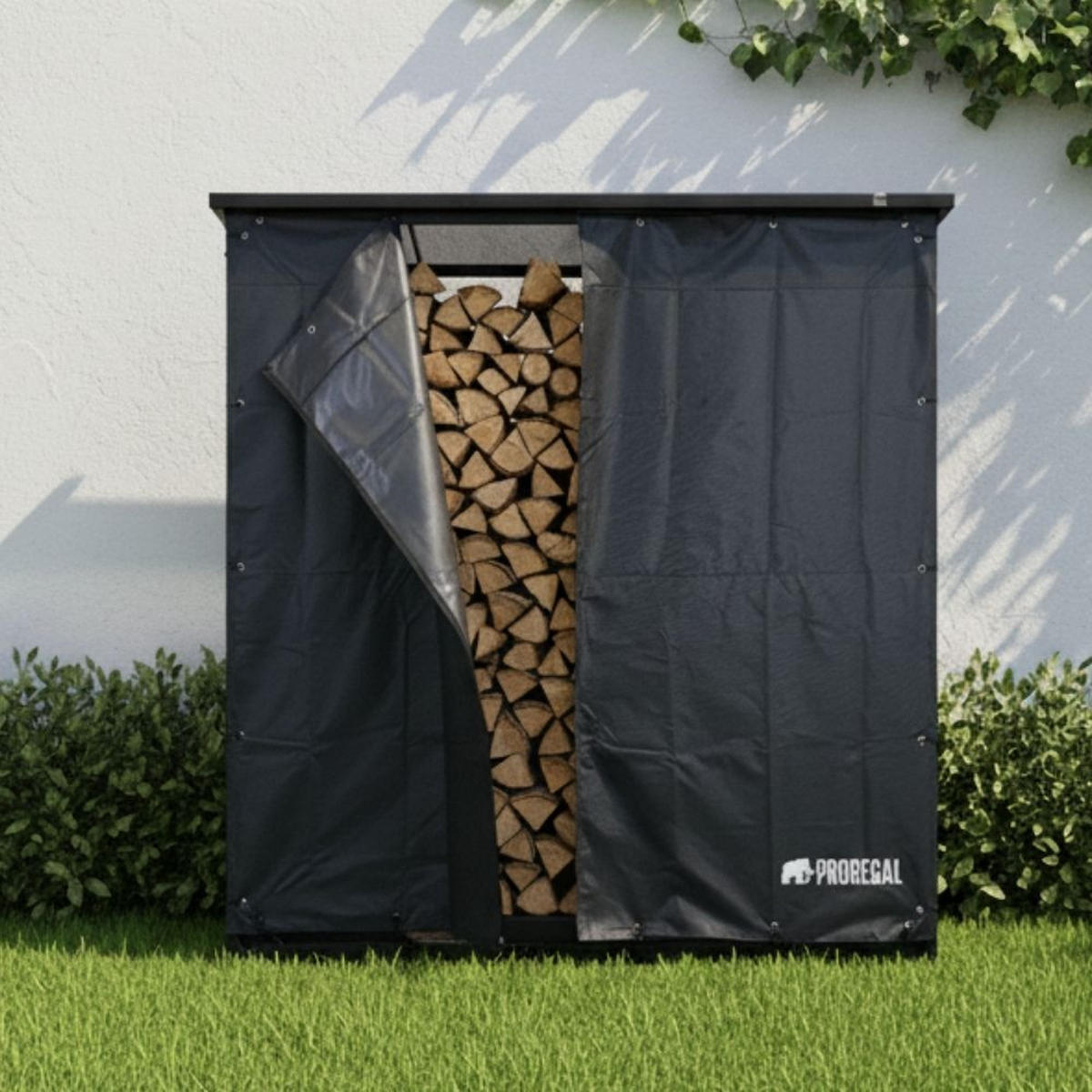 KAMINHOLZREGAL Dragon außen mit Dach Abdeckung 185x185x70cm Schwarz - Schwarz, Metall (185/185/70cm) - PROREGAL