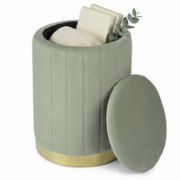 HOCKER Salbei Samt mit Stauraum goldfarbener Metallsockel - Grün, Holzwerkstoff/Textil (32/42/32cm) - Relaxdays