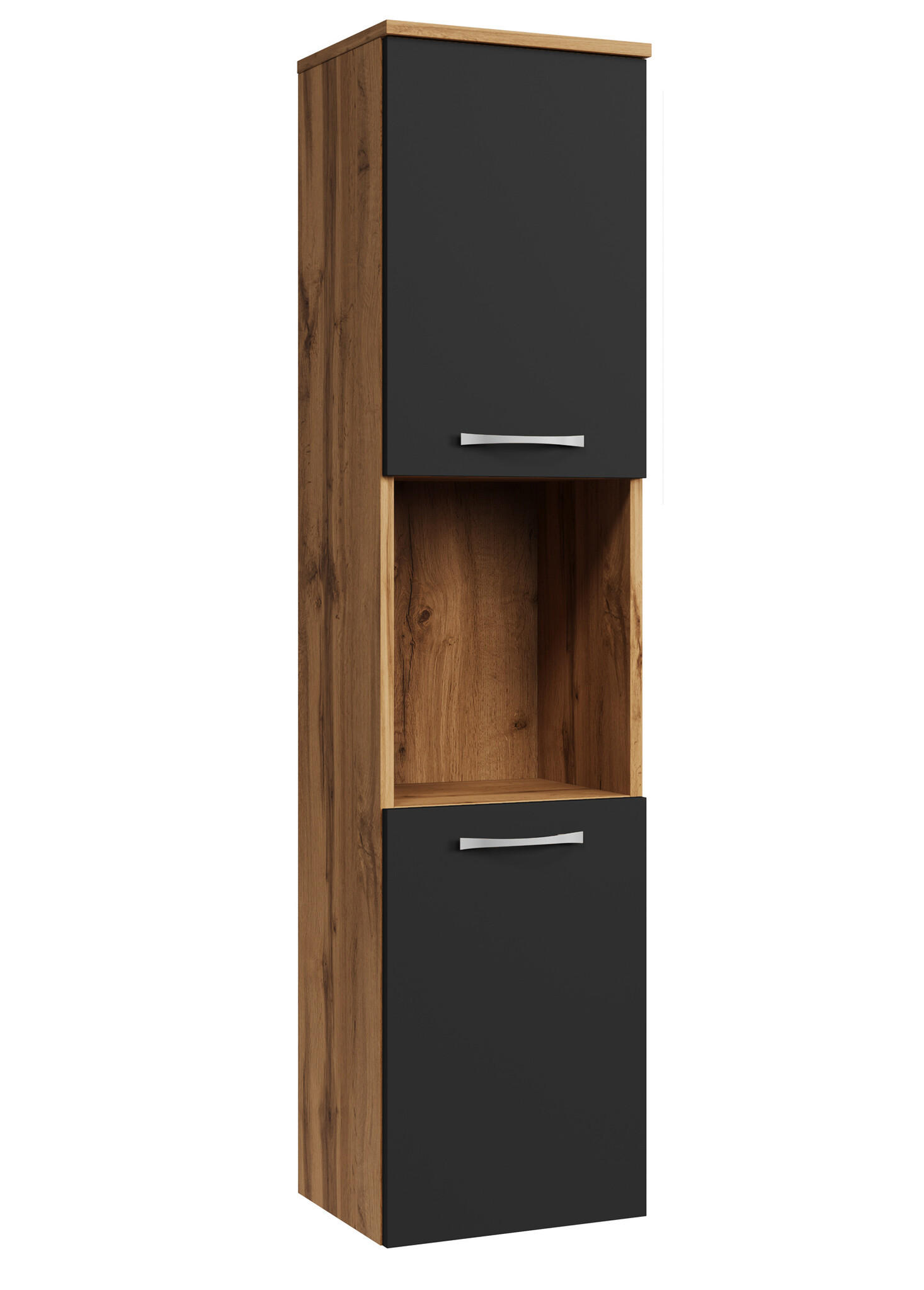 BADEZIMMERSCHRANK Montreal mit 2 Türen Eiche / Schwarz Matt - 30 x 30 x 130 cm - Eichefarben/Schwarz, Holz (30/131/30cm) - Badplaats