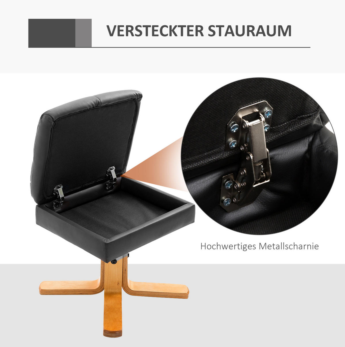 RELAXSESSEL mit Hocker 80/86/99 cm in Schwarz, 360° drehbar mit Liegefunktion - Schwarz, Holz (86/99/80cm) - Flora Grace