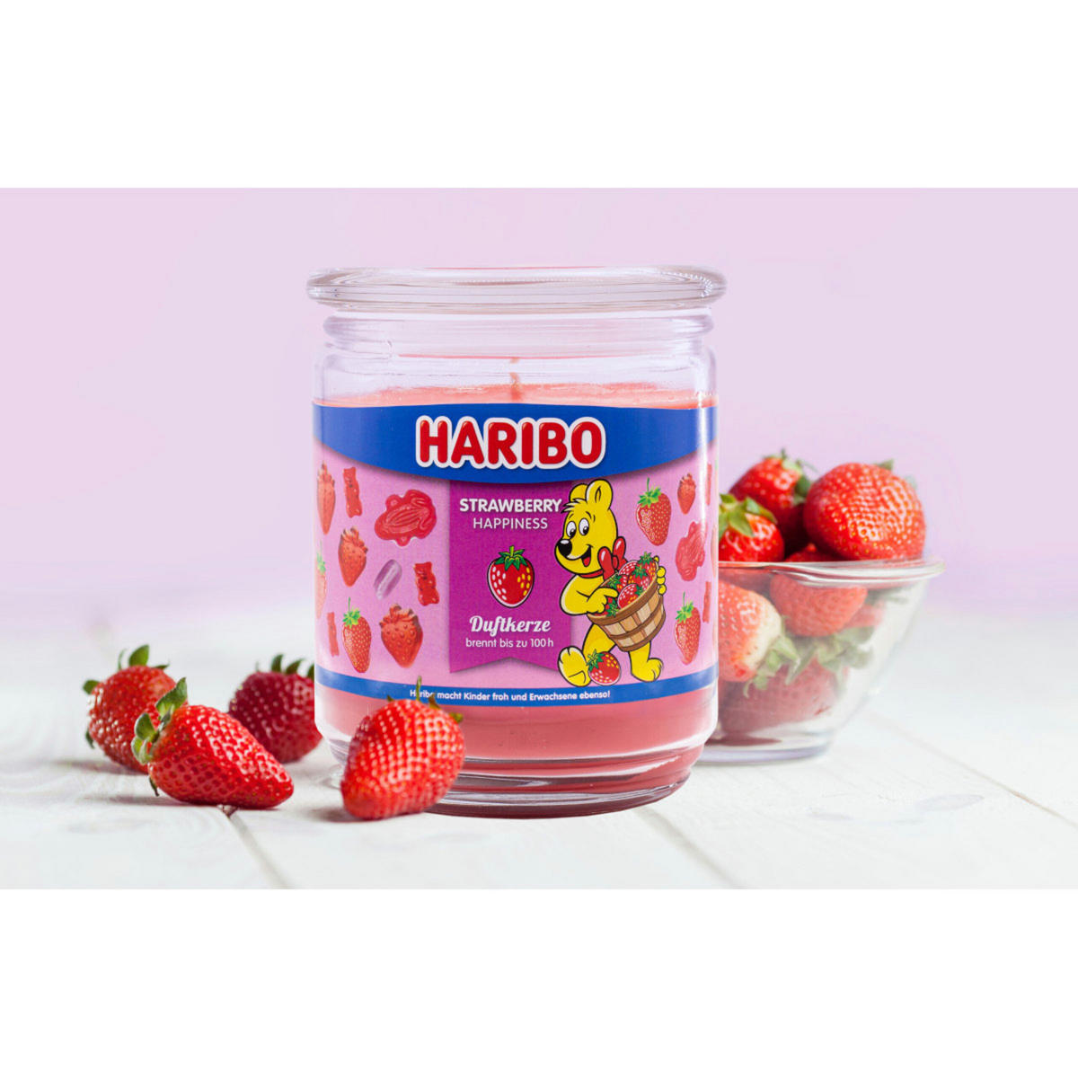DUFTKERZE Haribo - Hellrot, Glas/Naturmaterialen (13cm)