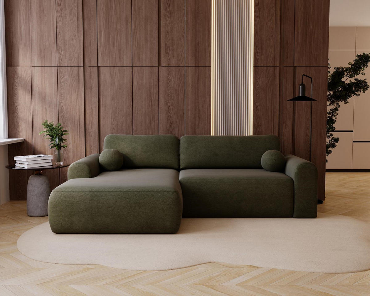 ECKSOFA Aurora Olivgrün, mit Schlaffunktion in Vena Stoff, linke seite - Olivgrün, Holzwerkstoff/Textil (257/177cm) - Bettso