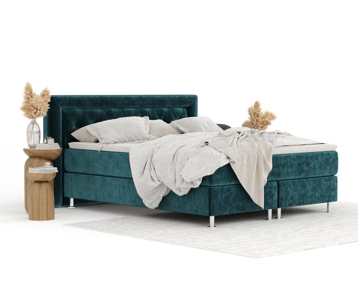 BOXSPRINGBETT Lavello Türkisfarben 140/200 cm mit Latex-Topper - Türkis/Silberfarben, Holz/Holzwerkstoff (140/200cm) - Maison de Reve