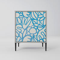 SIDEBOARD BLOOMY MORNING, Grau, 57,5x42x72,5 cm, Schwarze Metallfüße - Multicolor/Schwarz, Holzwerkstoff/Metall (57.5/72.5/42cm) - SpaceRebels