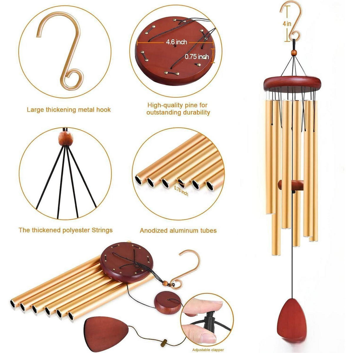 WINDSPIEL Aluminium 65 cm Gold - Goldfarben, Metall (65/15/15cm)