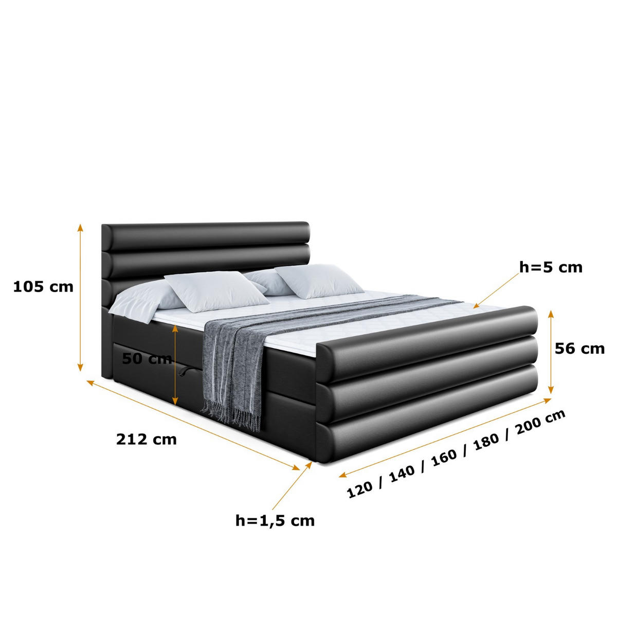 BOXBETT CELESTIA-Z - 140x200 cm - H4 - Schwarz Hochglanz - Schwarz Hochglanz, Holzwerkstoff (140/200cm) - ALTDECOR