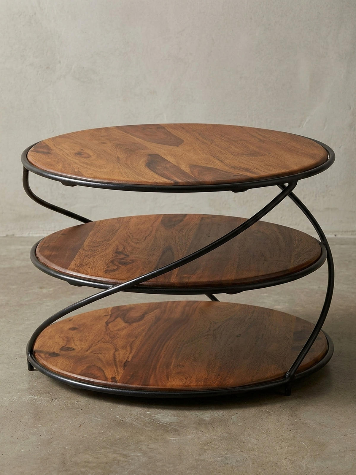 COUCHTISCH aus Sheesham-Massivholz, 58x58 cm, mit 3 Ablageflächen und außergewöhnlichem Design - Schwarz/Braun, Holz/Metall (58/58/40cm) - KADIMA DESIGN