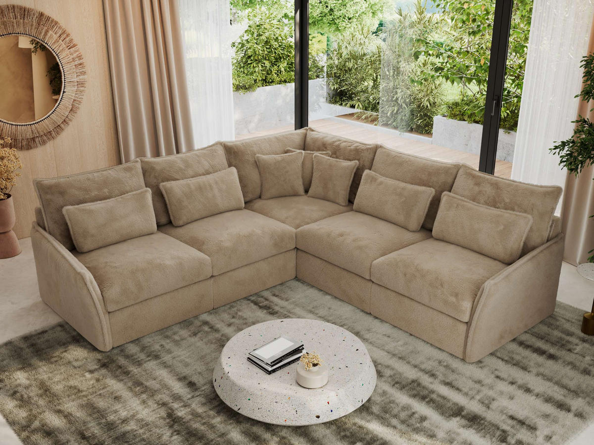 ECKSOFA VERSO L Beige Plüsch - Beige/Schwarz, Kunststoff/Textil (270/270cm) - MKS