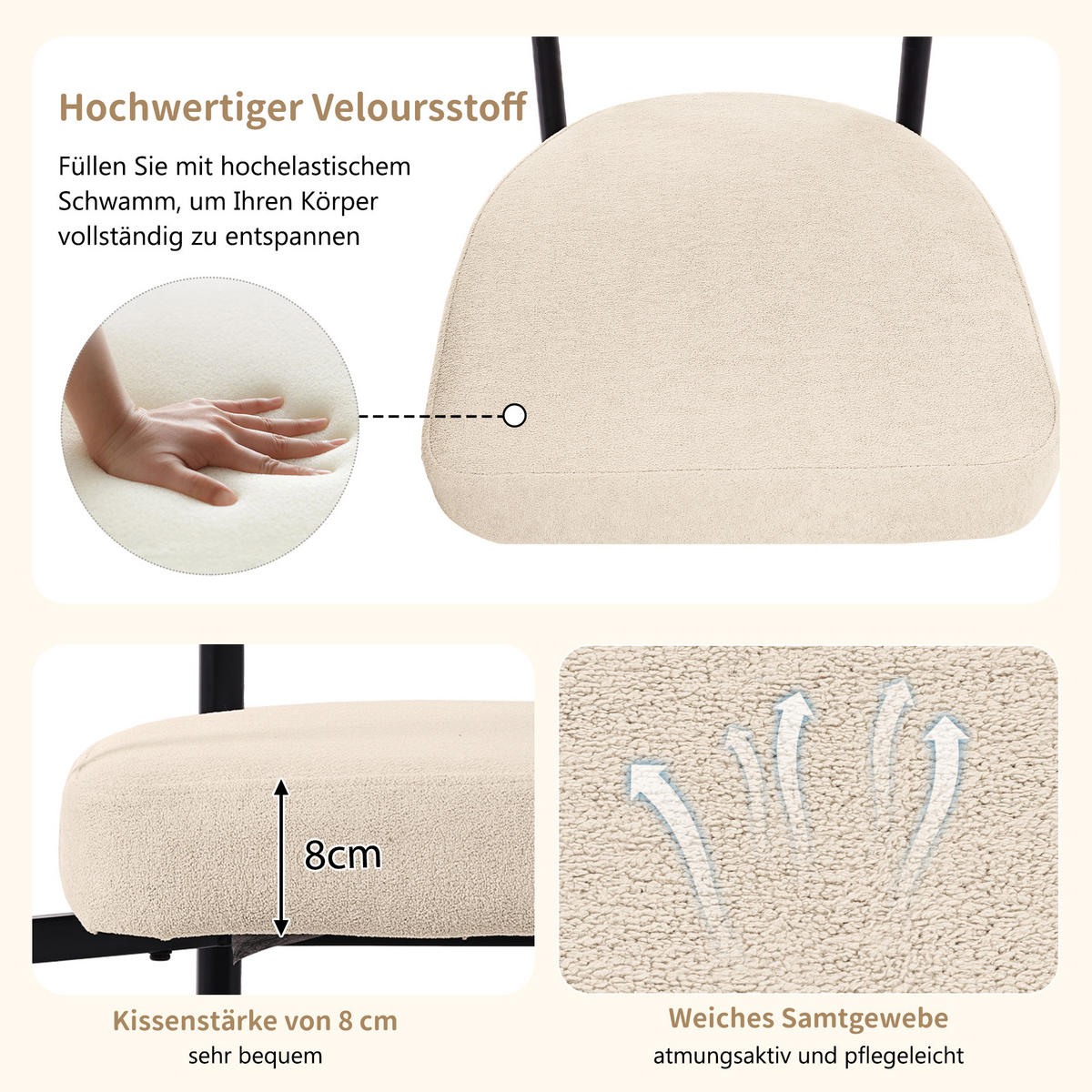 ESSTISCHSET 5-Teilig Mit 4 Hohlen Sesseln, Metallbeine, Cremefarben - Multicolor, Metall (140/75/80cm) - FLIEKS