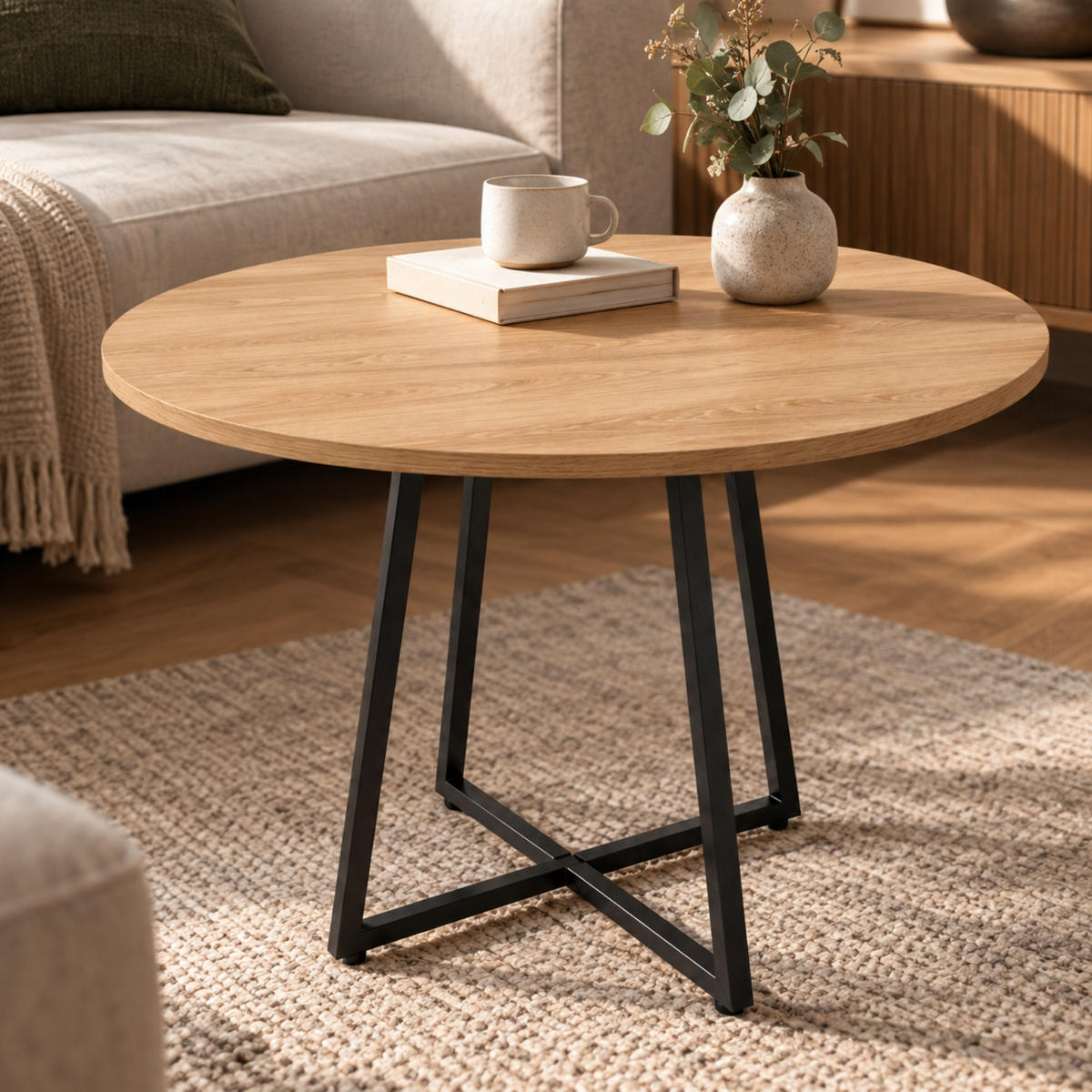 TISCH mit Kreuzfuß rund Braun 80/80/72 cm - Hellbraun, Metall (80/80/72cm) - SCENA LIVING
