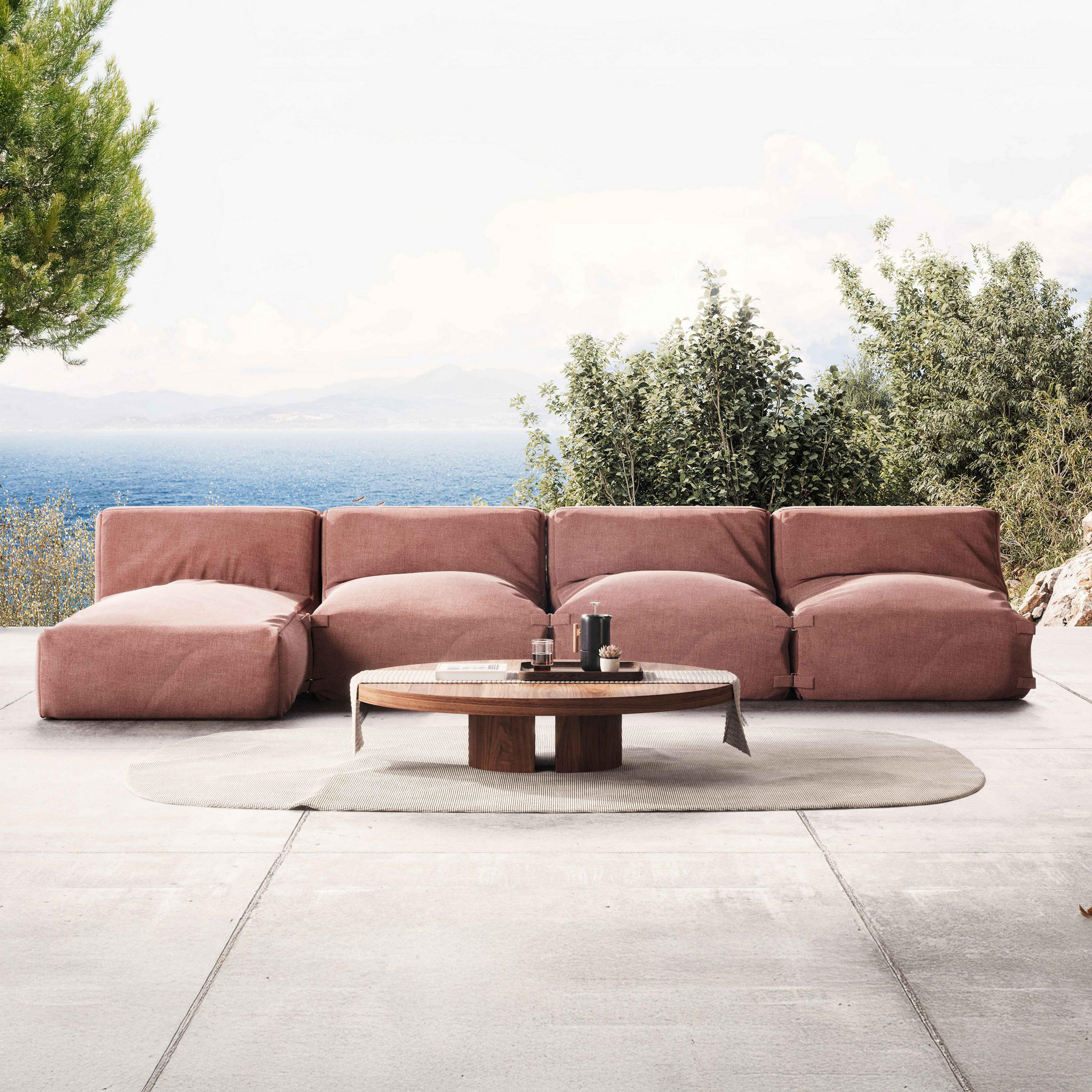 GARTENSOFA mit 4 Sitzplätzen, Terrakotta - Braun, Textil - Oviala
