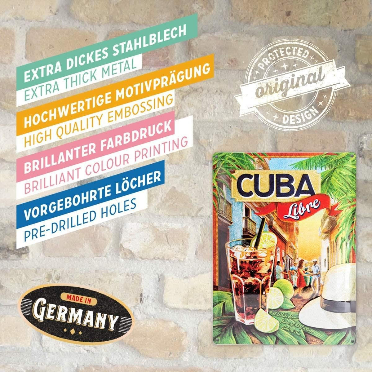 BLECHSCHILD 30/40 cm Open Bar Cuba Libre - Multicolor, Metall (30/40/0.2cm) - Nostalgic-Art