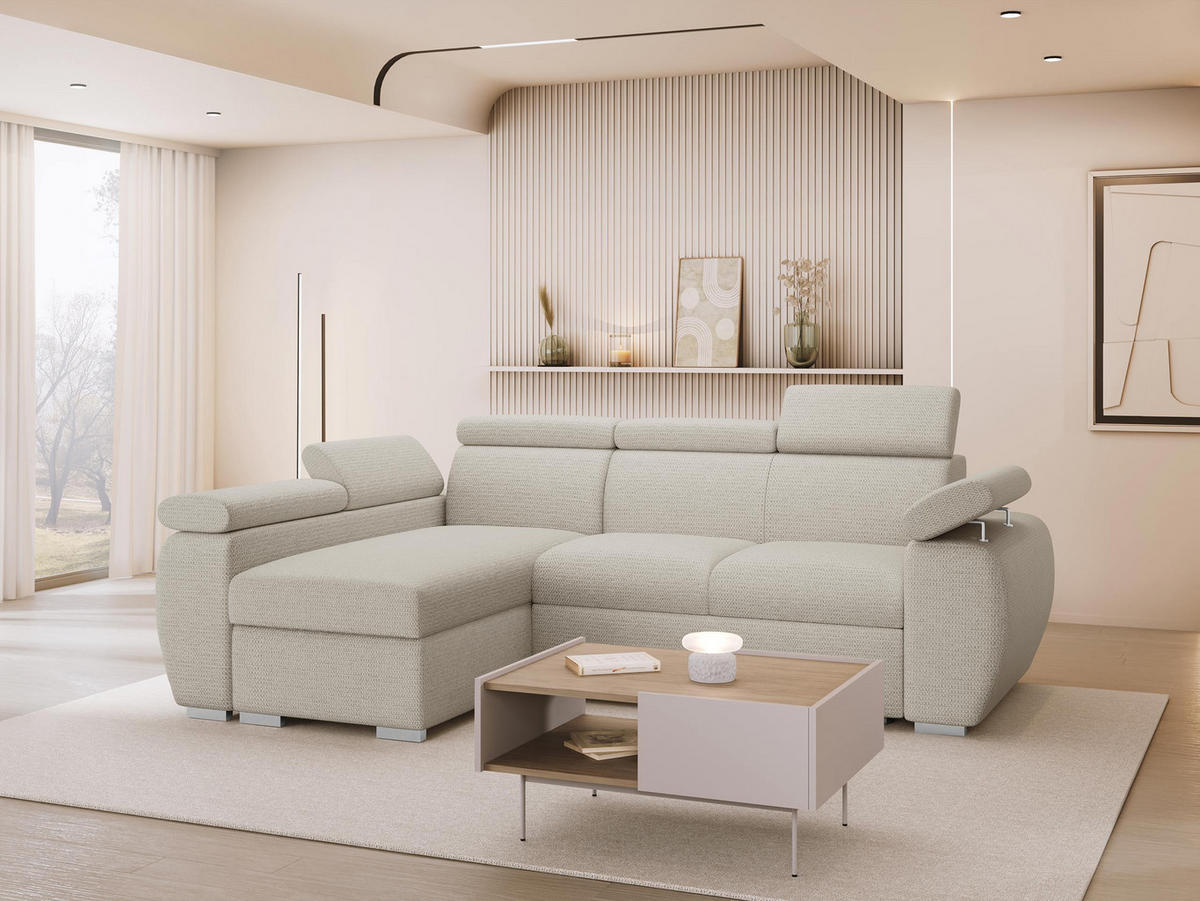 ECKSOFA Boston Mini, Seite: Links - LC+2R - Chromfarben/Creme, Holz/Textil (255/170cm) - MIRJAN24