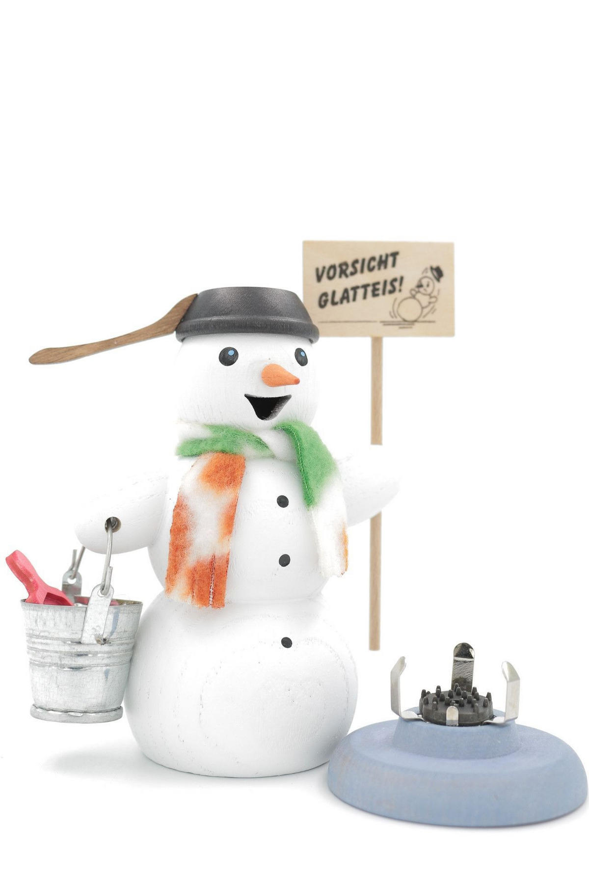 RAUCHFIGUR Schneemann "Vorsicht Glatteis" 13 cm - Multicolor, Holz (6/13/10cm)