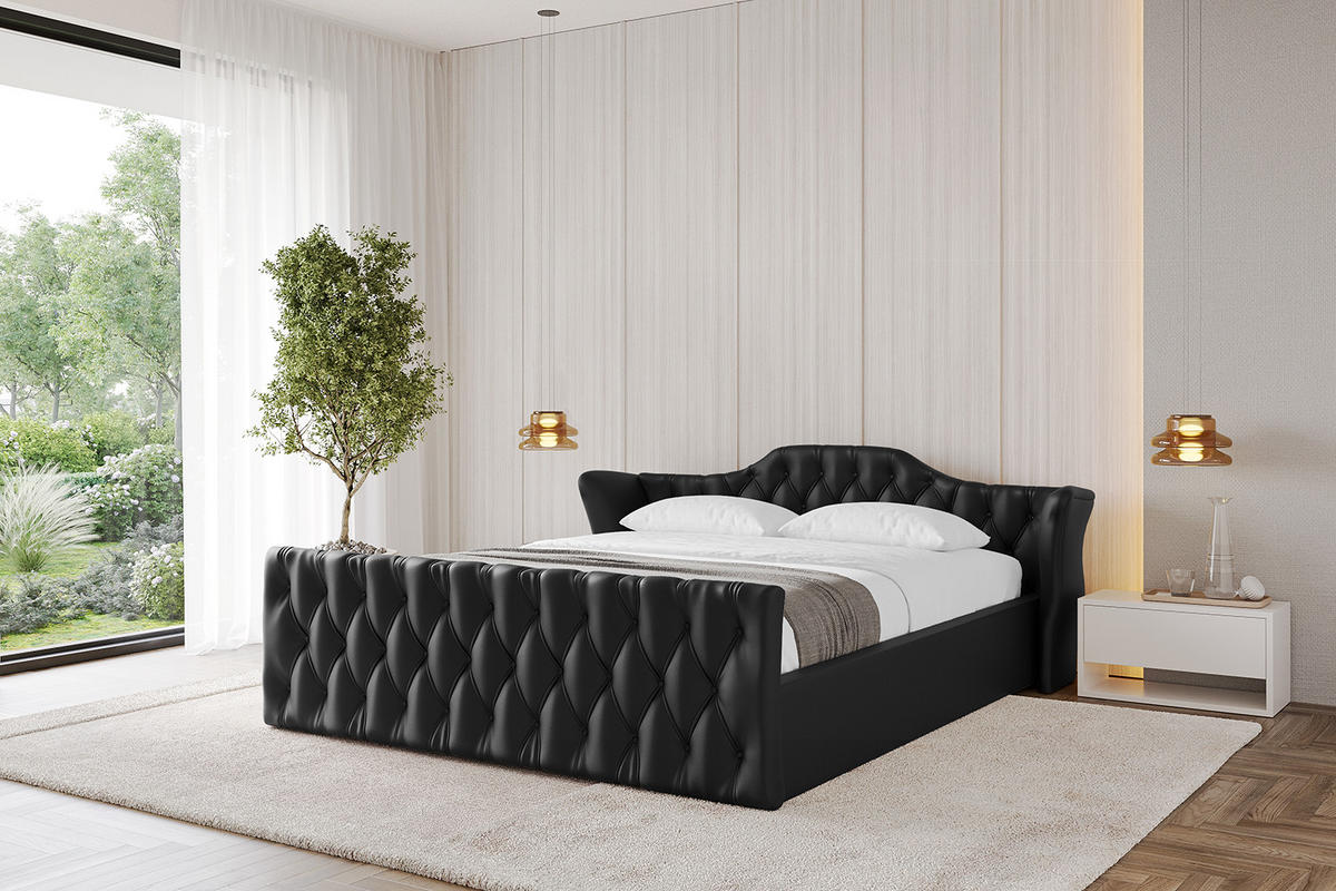 POLSTERBETT mit Bettkasten, Fußteil und Lattenrost, Boxbett ohne Matratze - ZORAN-Z-V1 180x200 Schwarz Kunstleder - Schwarz Hochglanz, Holzwerkstoff/Textil (180/200cm) - ALTDECOR