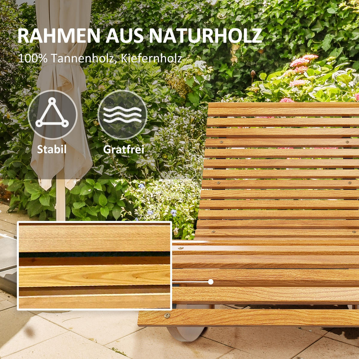 SCHAUKELSTUHL aus Holz, Ergonomisch, Kippschutz, für Balkon, Terrasse, Teak - Teakfarben, Holz (60/60/130cm) - Outsunny