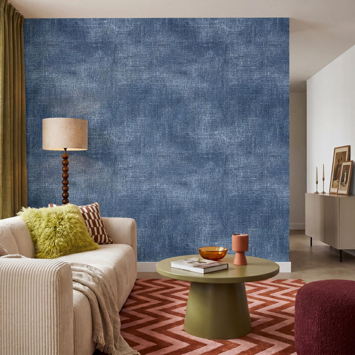 TAPETE - Leinen - Textur - Muster - Denim - Rustikal - 220x240 cm - Blau, Papier (220/240cm) - OnlyWow
