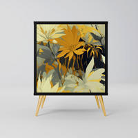 SIDEBOARD SUNKISSED LILY, Schwarz, 57,5x42x75,5 cm, Goldfarbene Metallfüße - Goldfarben/Multicolor, Holzwerkstoff/Metall (57.5/75.5/42cm) - SpaceRebels