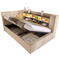 BETT mit Stauraum und LED 90x200 cm Leinen Beige - Beige, Metall (90/200cm) - Meubliv