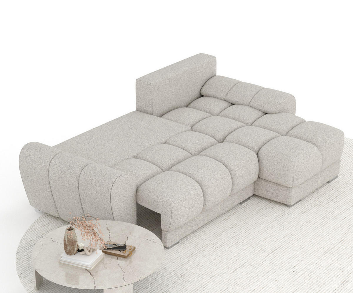 ECKSOFA MIT SCHLAFFUNKTION Peebles Beige Webstoff - Chromfarben/Beige, Holz/Holzwerkstoff (256/175cm) - Maison de Reve