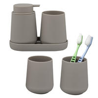 BAD-ACCESSOIRES-SET TESERO 5tlg., Soft-Touch, braun - Braun, Kunststoff (8.5/12/9cm) - eluno