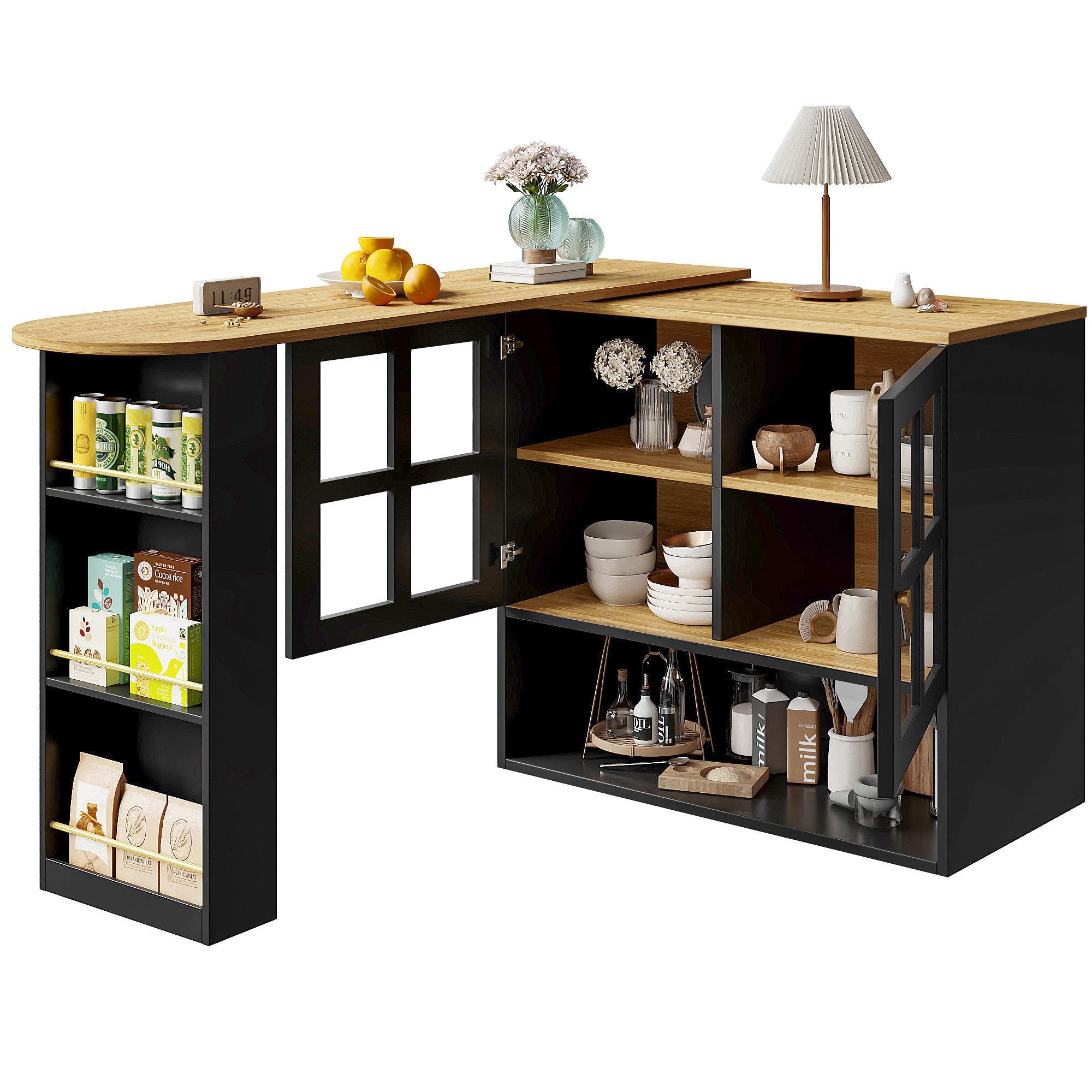 BARTISCH 360° Drehbar Sideboard Glasregale Schwarz - Schwarz, Holzwerkstoff (39/138/102.5cm) - FLIEKS