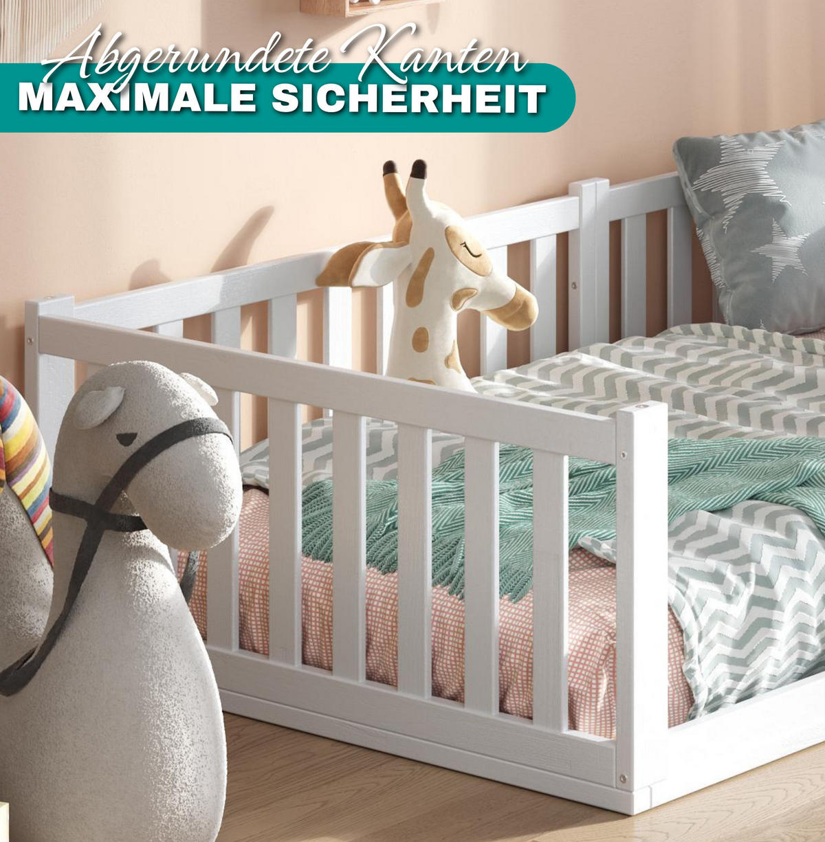 BODENBETT TITAN - Weiß, Holz (140/200cm) - Alavya Home
