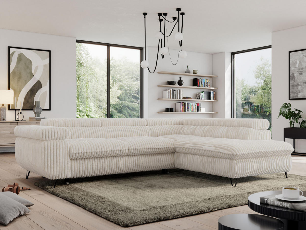 ECKSOFA PEDRO L Beige Cord - Rechts Seite - Beige/Schwarz, Textil/Metall (273/208cm) - MKS