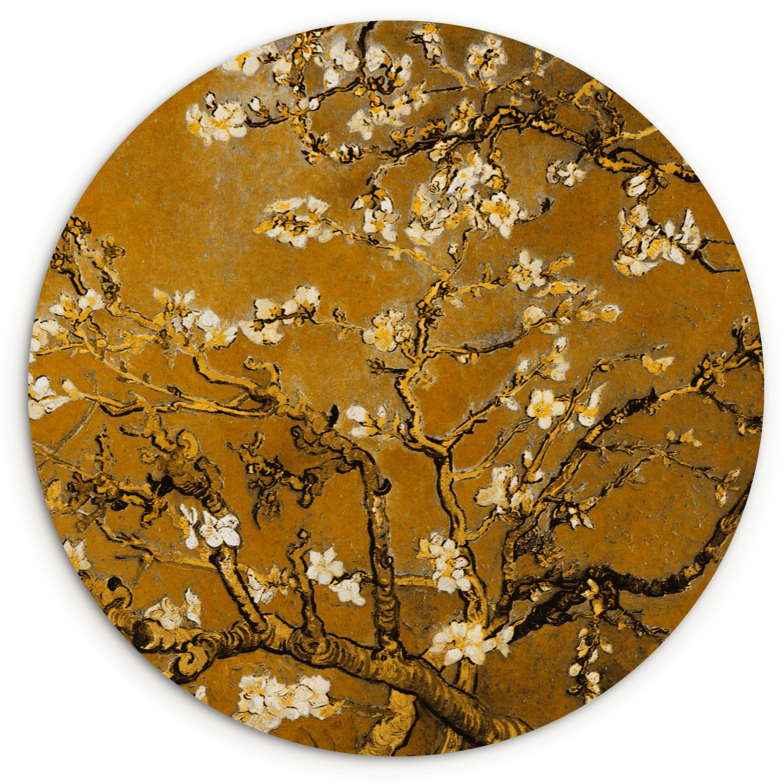 WANDBILD Mandelblüte - Kunst - Van Gogh - Gold 90x90 cm - Wengefarben, Kunststoff (90/90cm) - MuchoWow