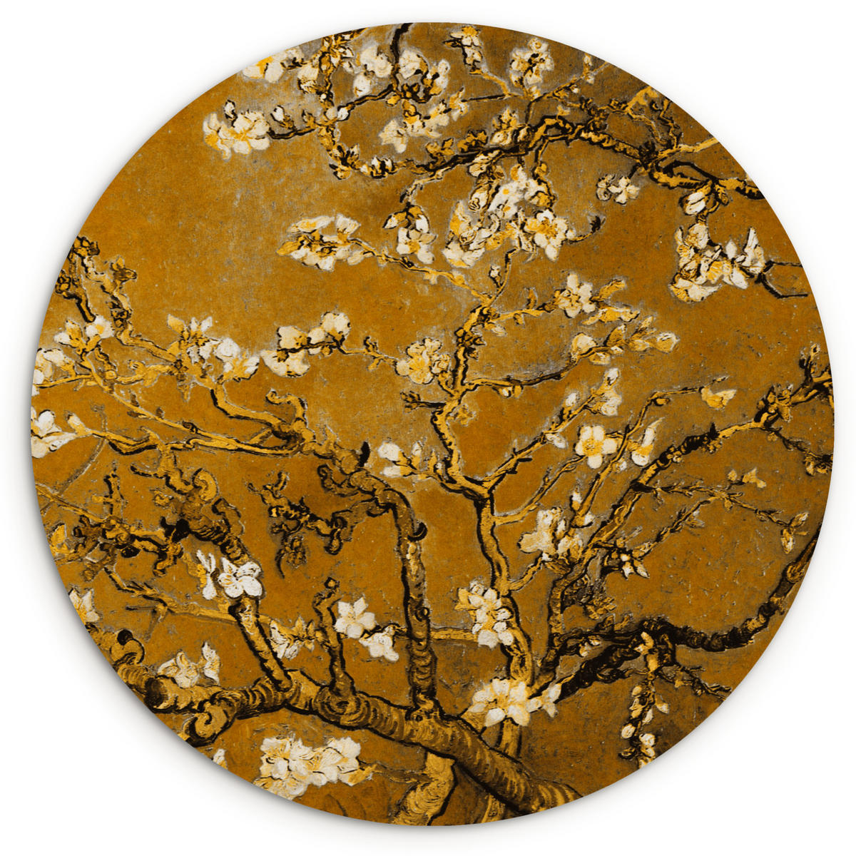 WANDBILD Mandelblüte - Kunst - Van Gogh - Gold 90x90 cm - Wengefarben, Kunststoff (90/90cm) - MuchoWow