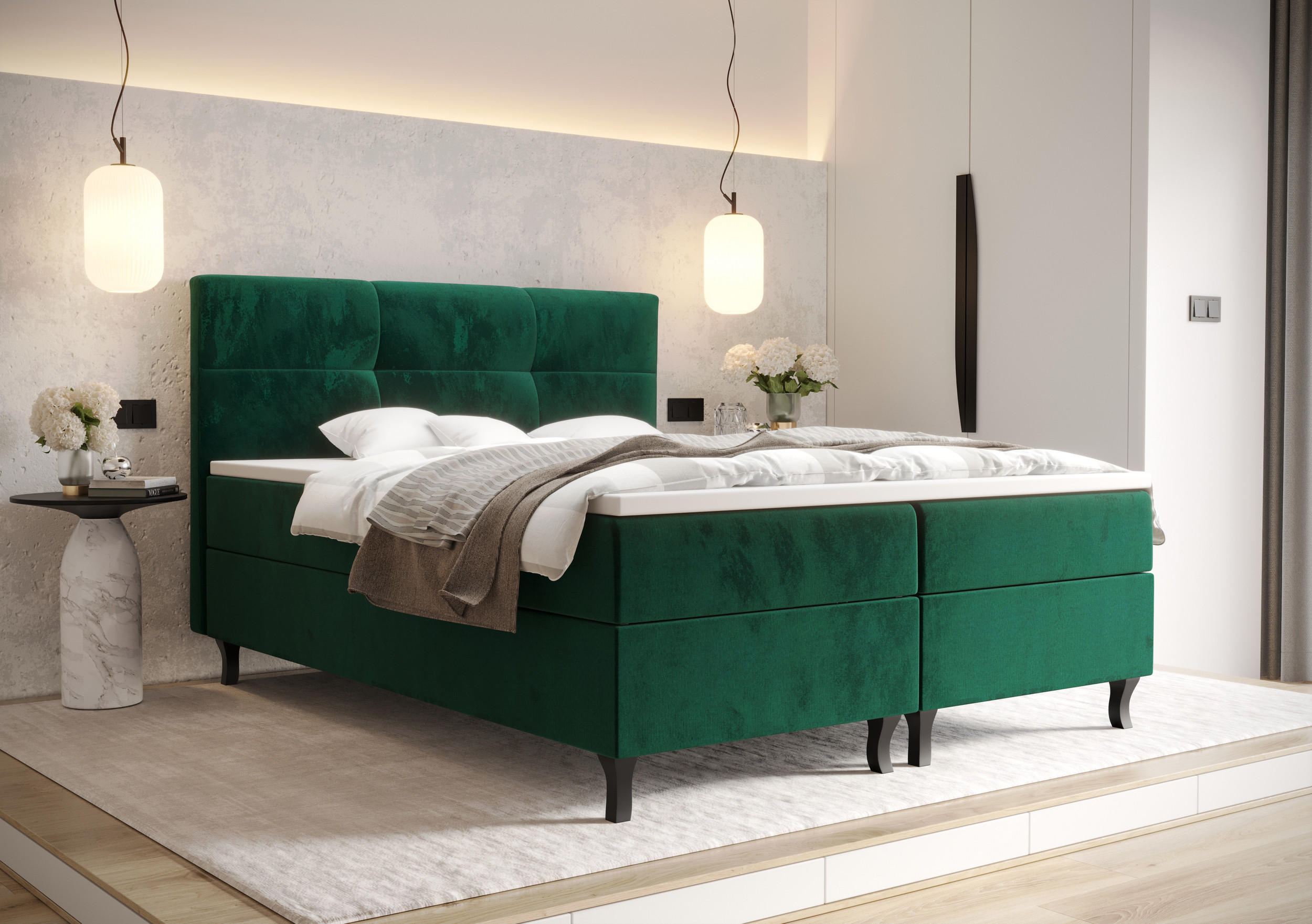 BOXBETT LIMBA mit Matratze H3, Bonell und Topper 140x200 Monolith 37 - Grün, Holz/Textil (140/200cm) - Bedante