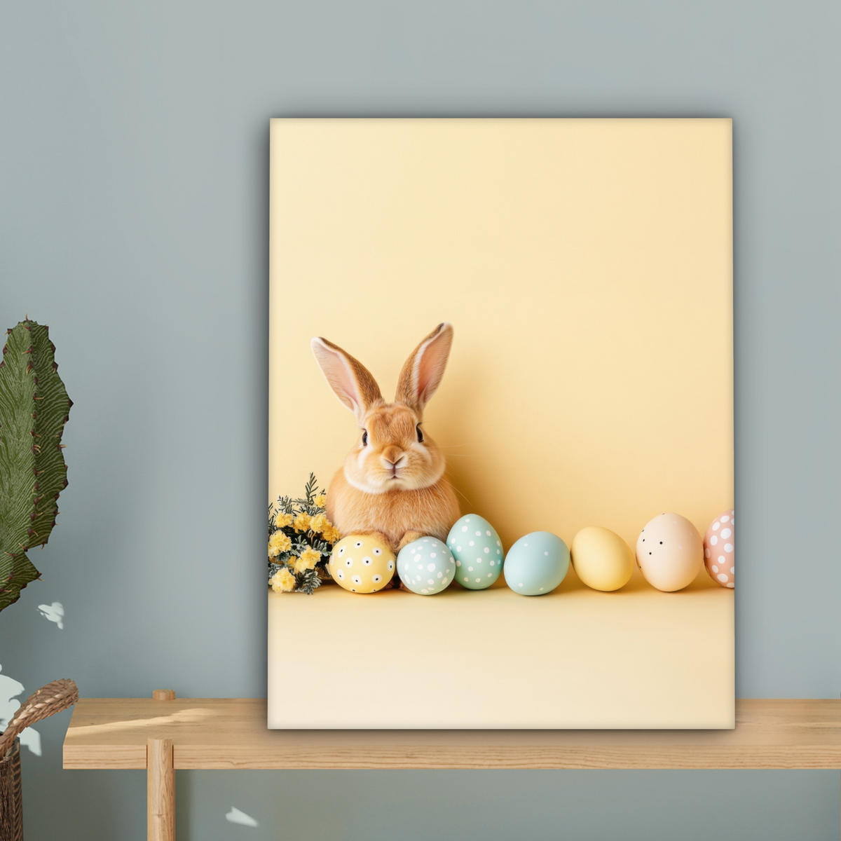 LEINWANDBILD Eier - Kaninchen - Pastellfarbtöne Room Decor 30x40 cm - Hellgelb, Textil (30/40cm) - MuchoWow