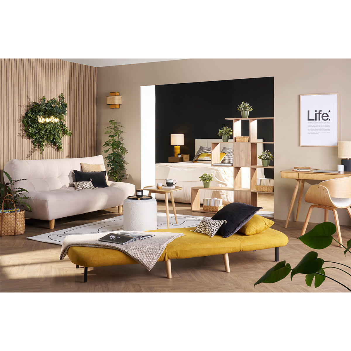 SCHLAFSESSEL Skandinavisch Senfgelb Stoffbezug AMIKO - Gelb, Textil (82.5/78/74.5cm) - Miliboo