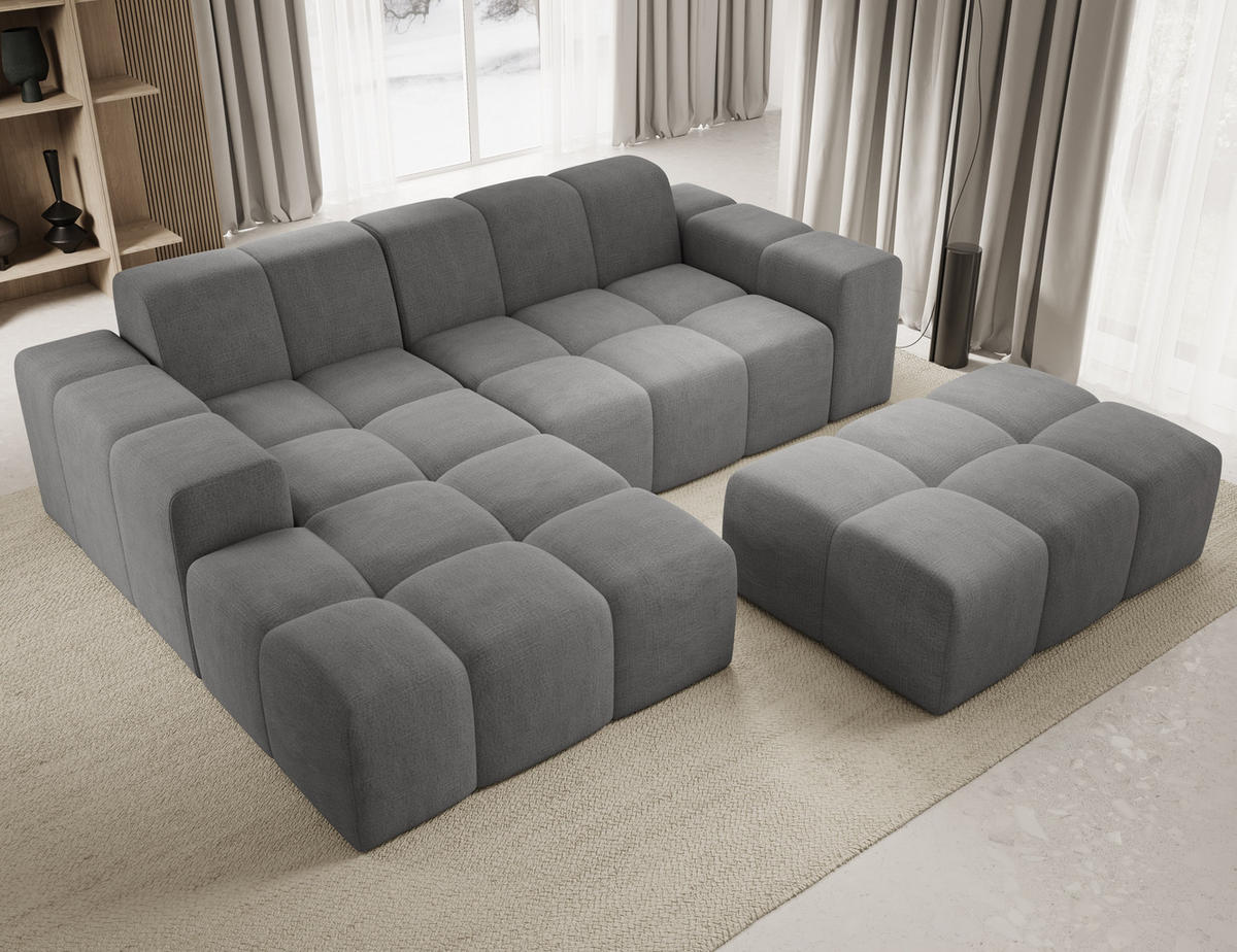 ECKSOFA Fogo mit Hocker, Couch L-Form, Sofa Links, Veloursstoff, 245x68x180 cm, Grau - Grau, Holz/Textil (180/245cm) - PROMETO Möbel
