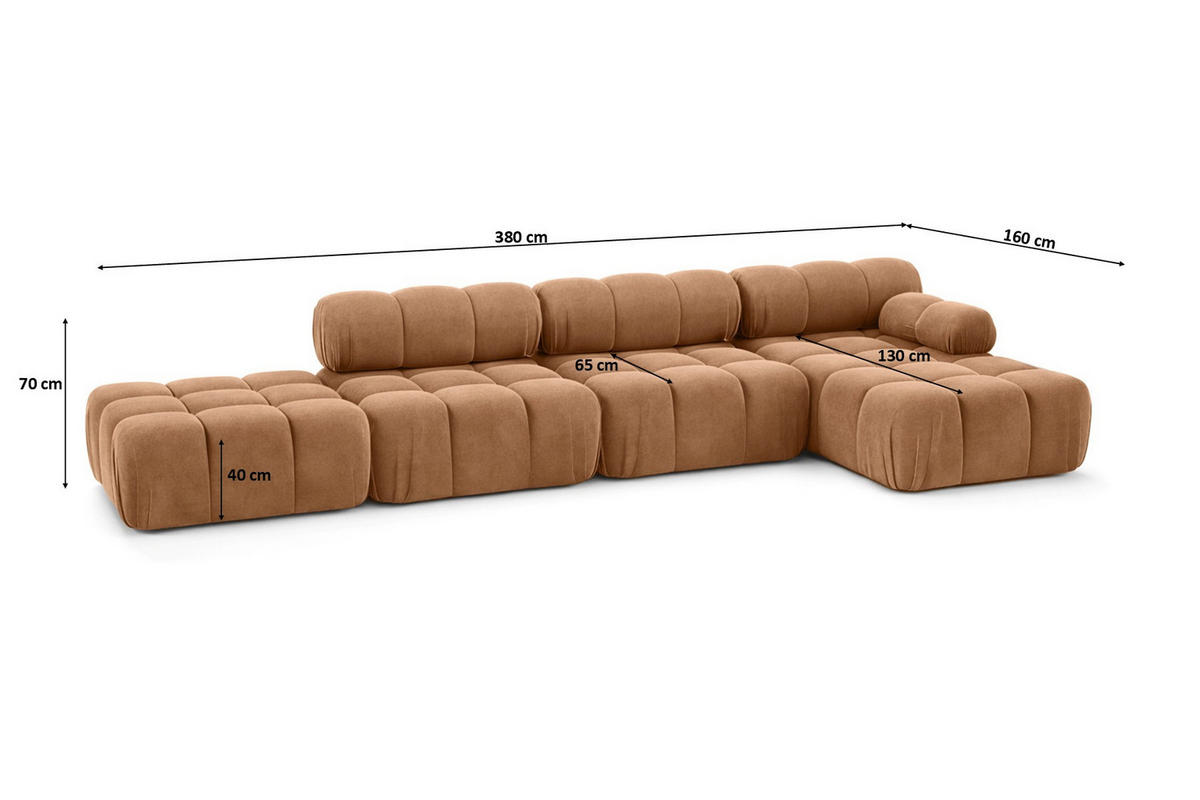 ECKSOFA L-Form XL, Stoff Velours Salvador, Dunkelbeige, Rechts, Selia L XL - Beige, Holz (380/160cm) - Kaiser Möbel