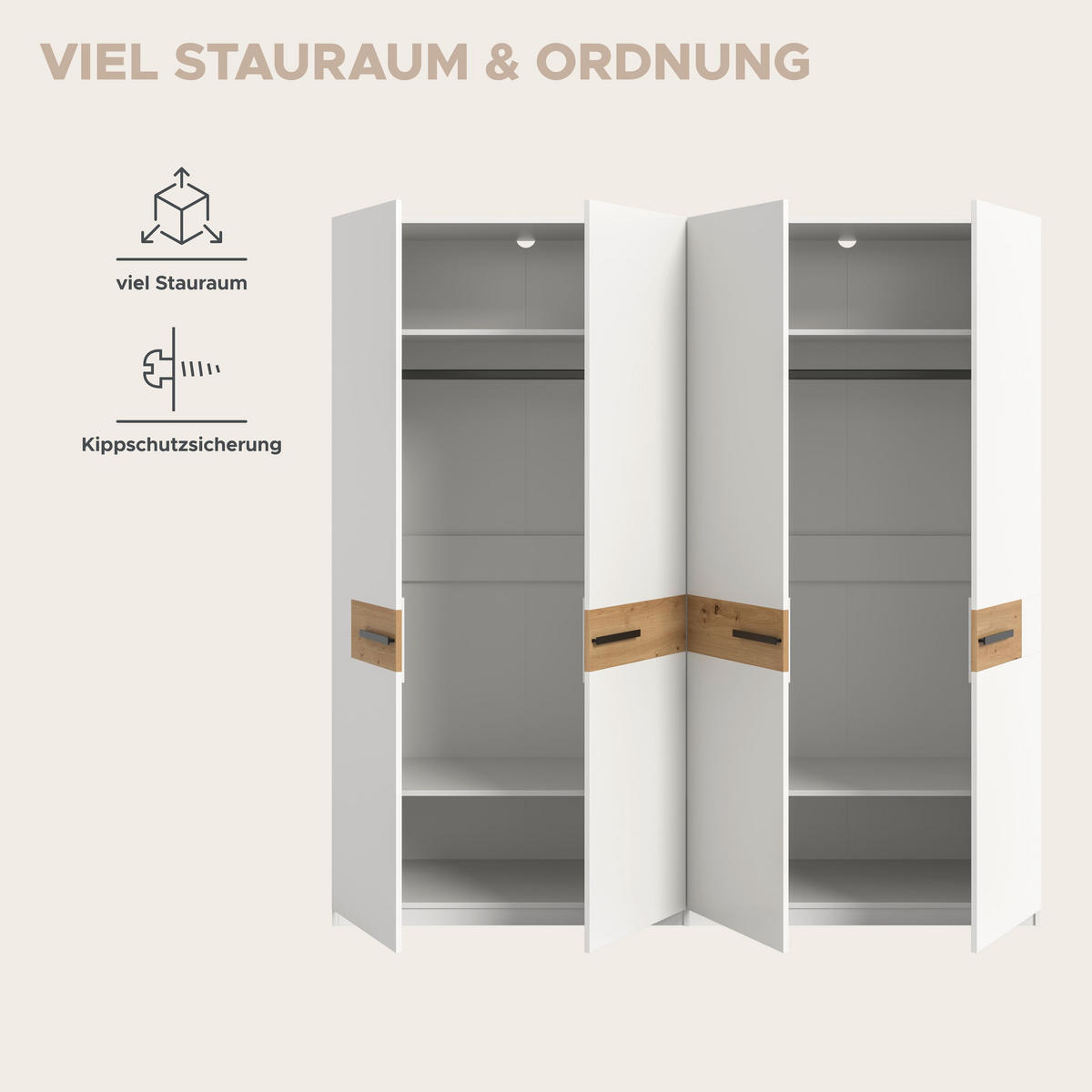 KLEIDERSCHRANK STANGA (B/H/T: ca. 200/201/55 cm) in weiß/weiß - Weiß, Holzwerkstoff (200/201/55cm)
