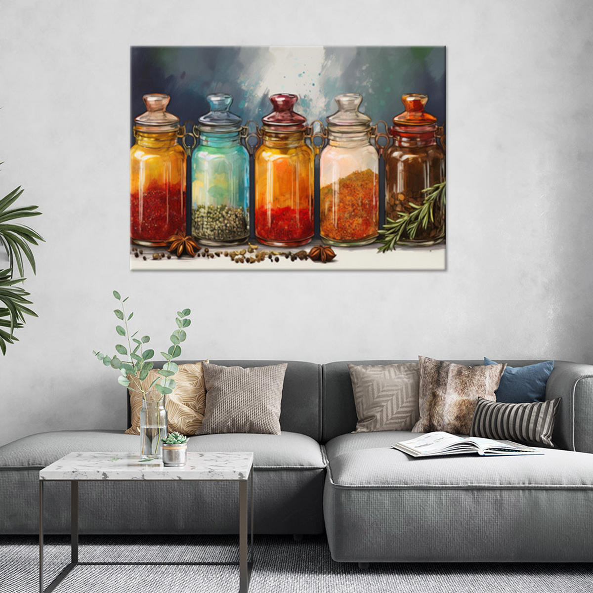 LEINWANDBILD Gewürze und Kräuter in Flaschen - Multicolor, Textil (60/40cm) - Feeby