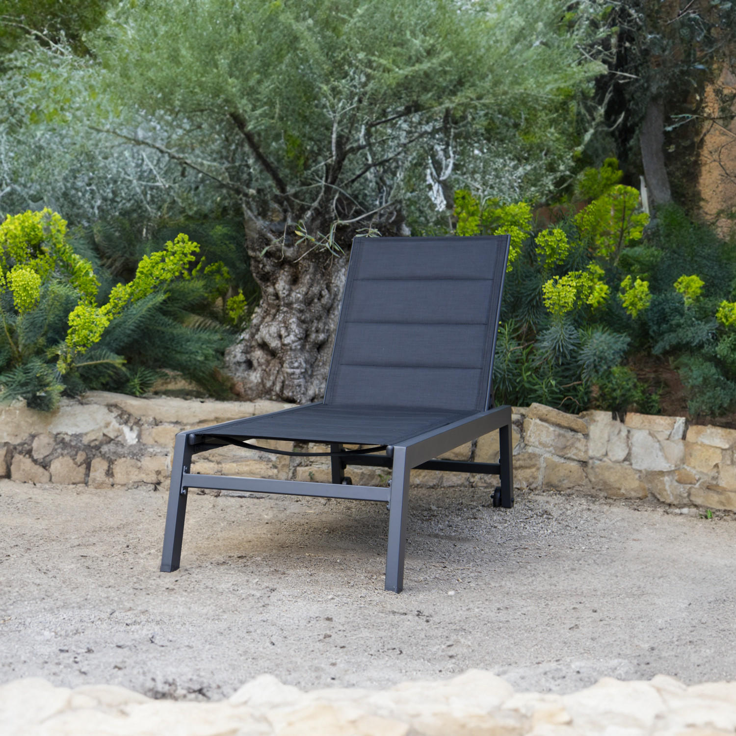 SONNENLIEGE Barbados Schwarz und Anthrazitgrau - Schwarz, Metall (61/95/198cm) - Happy Garden