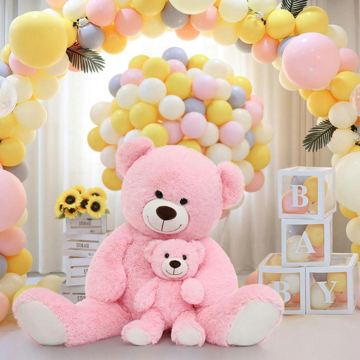 STOFFTIER Teddybär 2-teiliges Set 100 cm Rosa - Rosa, Textil (45/100cm)