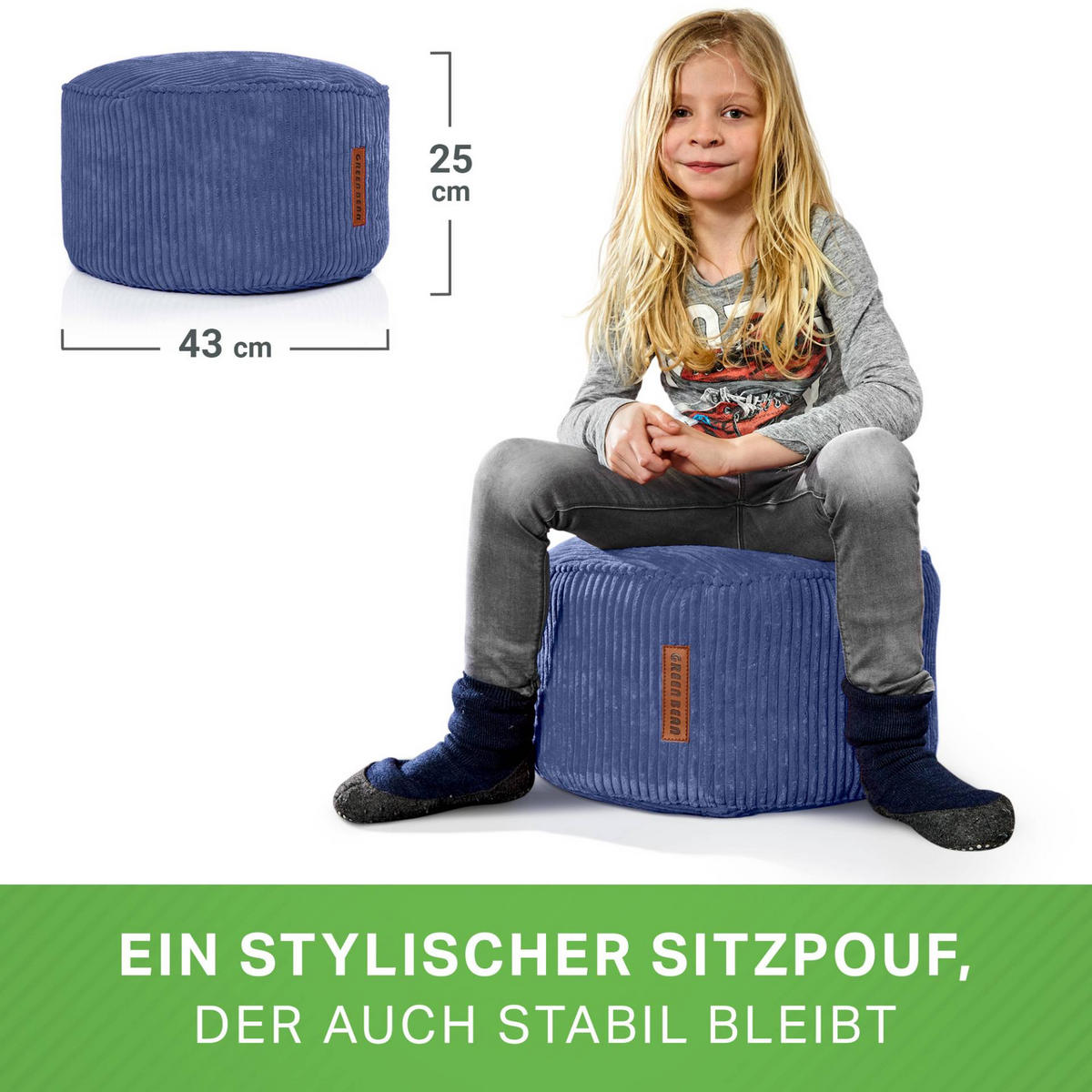 SITZSACK-HOCKER Pouf "Cord" 45x25cm - Dunkelblau, Textil (45/25/45cm) - Green Bean