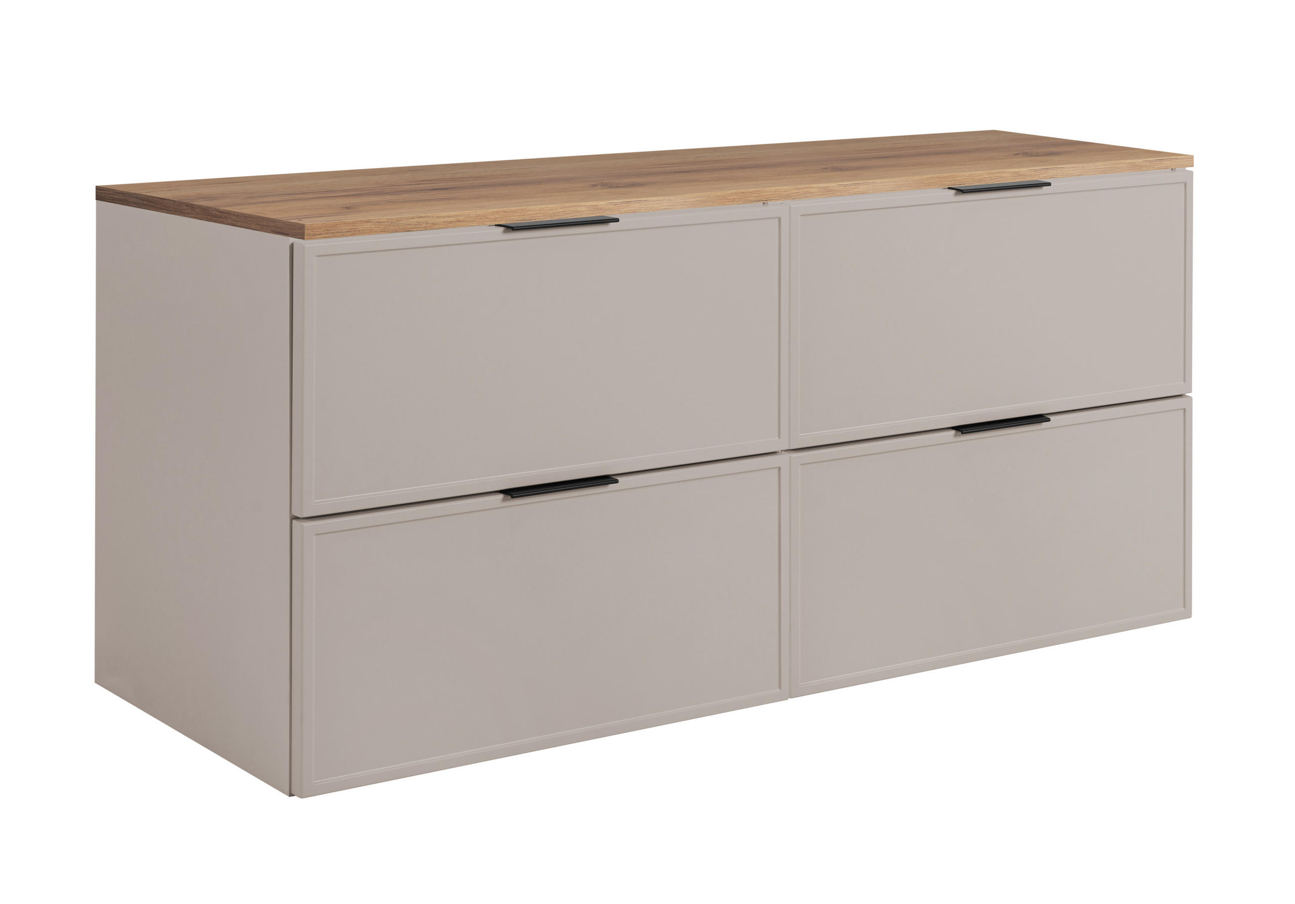 BADEZIMMERSCHRANK, Kaschmir / Craft-Eiche, Schwarze Griffe, 160 (2 x 80) x 46 x 57 cm - Kaschmir/Eichefarben, Holzwerkstoff/Kunststoff (160/57/46cm) - 3XE LIVING