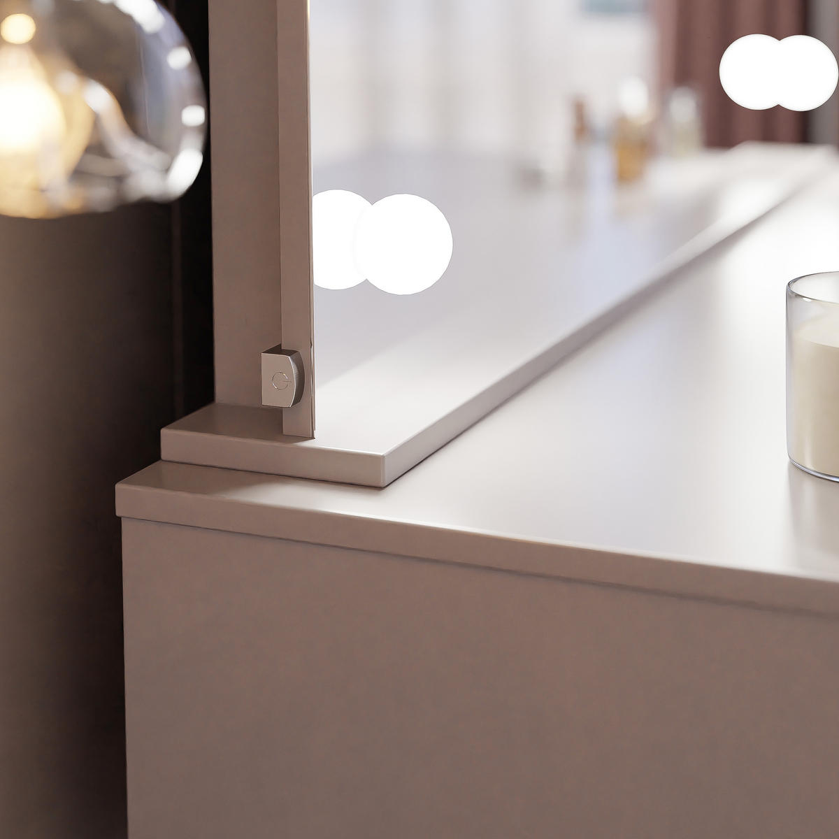 SCHMINKTISCH Bella Beige Cashmere 110 cm mit Spiegel und LED Beleuchtung - Kaschmir, Holzwerkstoff (110/77/55cm) - Idohome